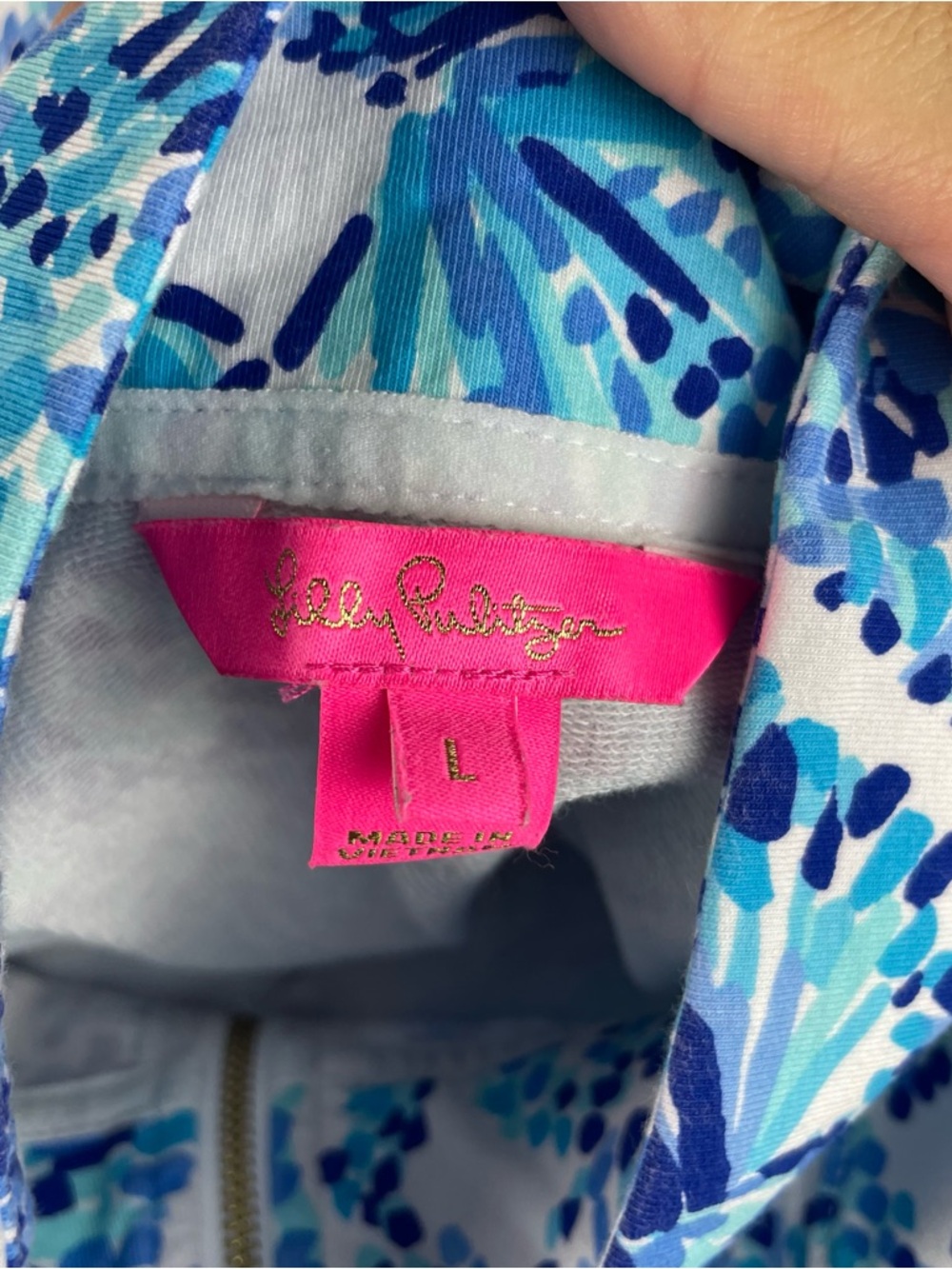 Lilly Pulitzer Blue White Floral Tropical Quarter Zip Long Sleeve Pullover Top - Picture 2 of 7